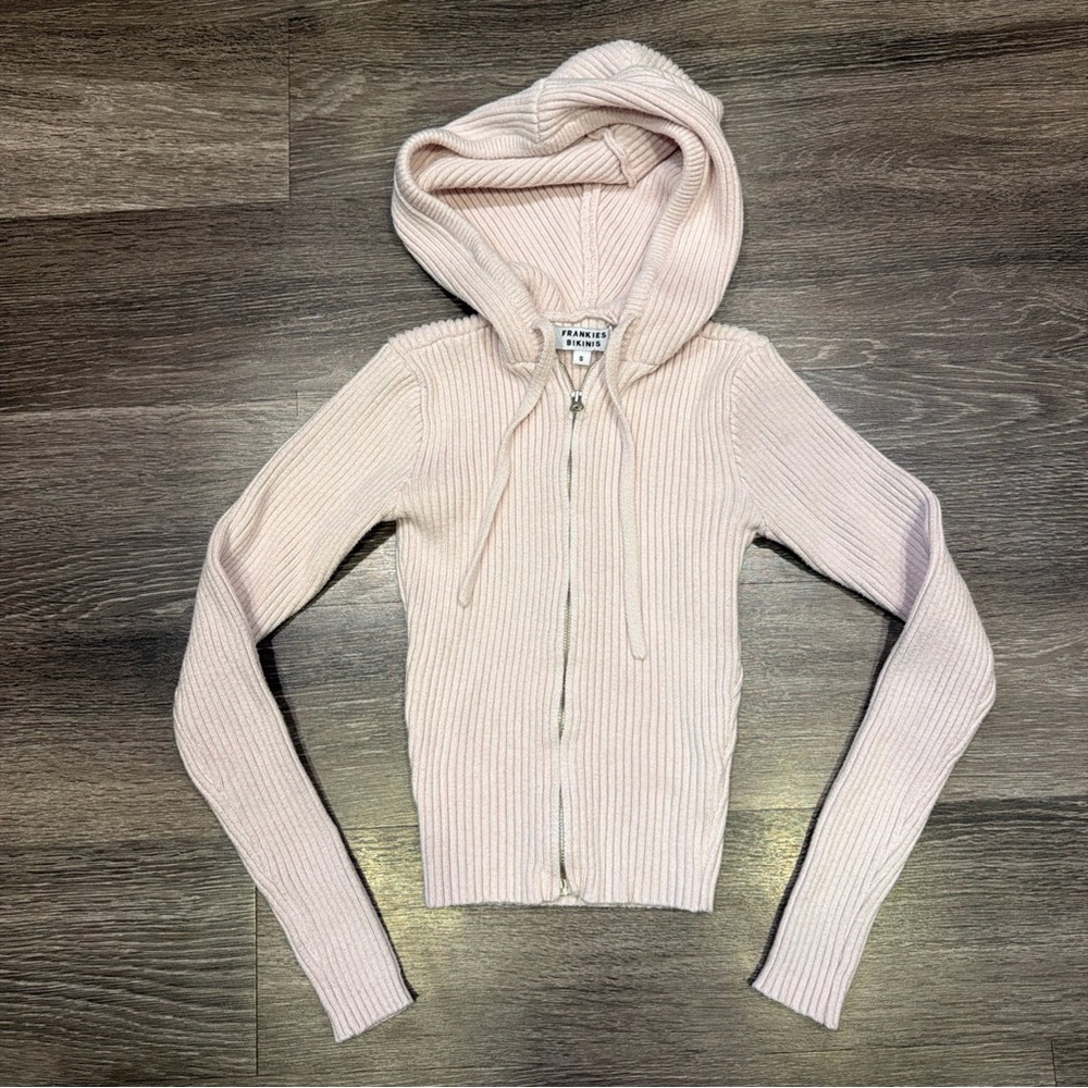 Frankies Bikinis Full Zip Hoodie Long Sleeve Light Pink Women’s Small